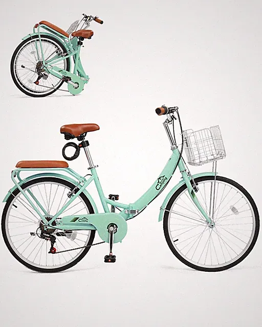 24 Inch Foldable Bike Folding Bicycle,7 Speed Beach Cruiser Bike