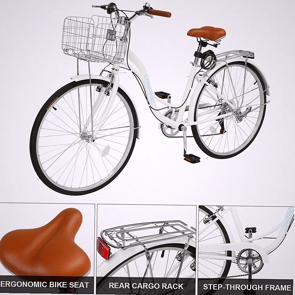 26'' Adults Commuter City Bike Beach Cruiser Bike with Premium Derailleur