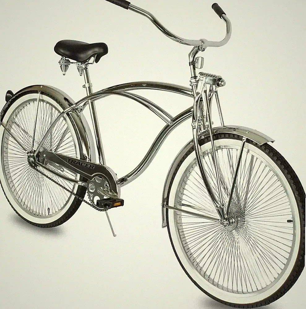 26" Chrome Beach Cruiser Bike Single Speed Moon Handlebars Springer Fork Cheetah